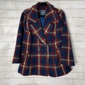 Modcloth‎ Clement Navy and Rust Plaid Pea Coat Sz 2X